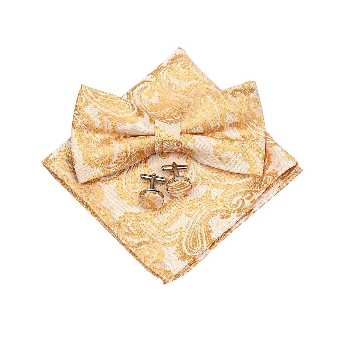 Paisley Bow Tie Set With Pocket Square And Cufflinks