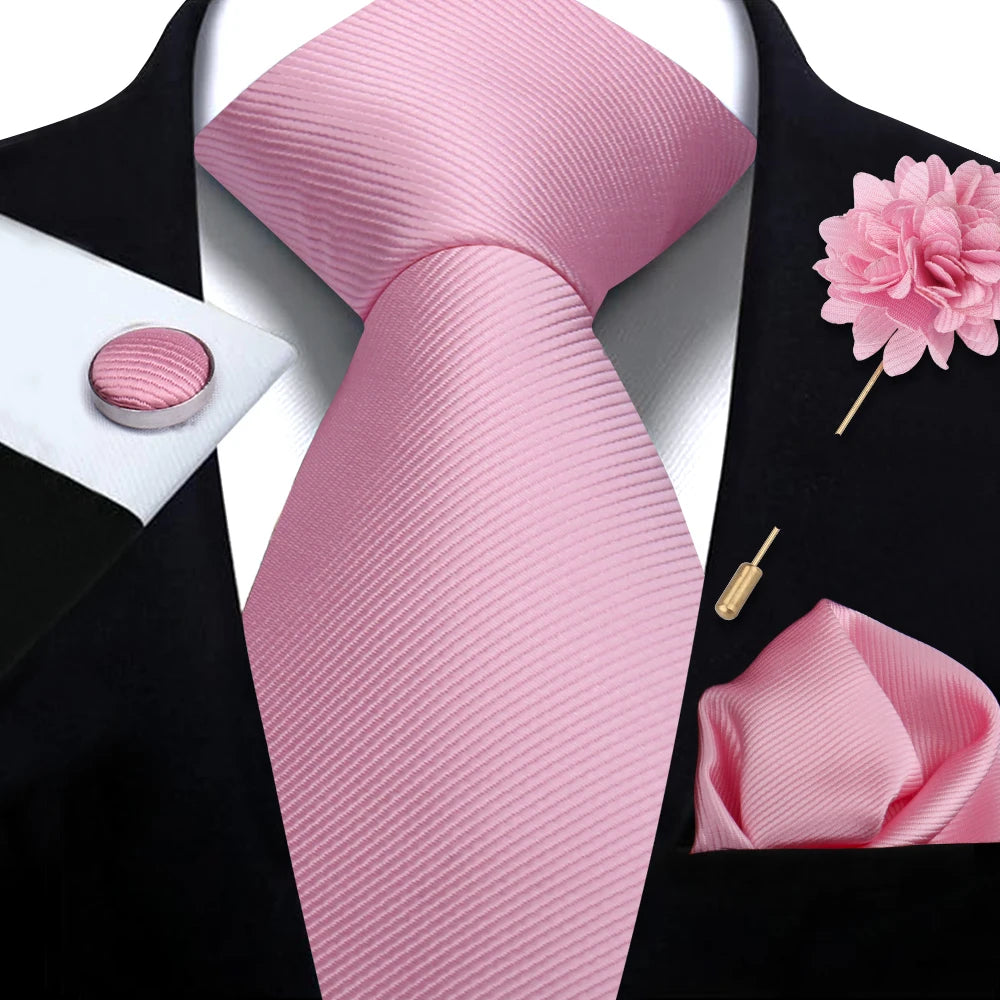 Solid Color Necktie Gift Set With Hanky, Cufflinks & Brooch