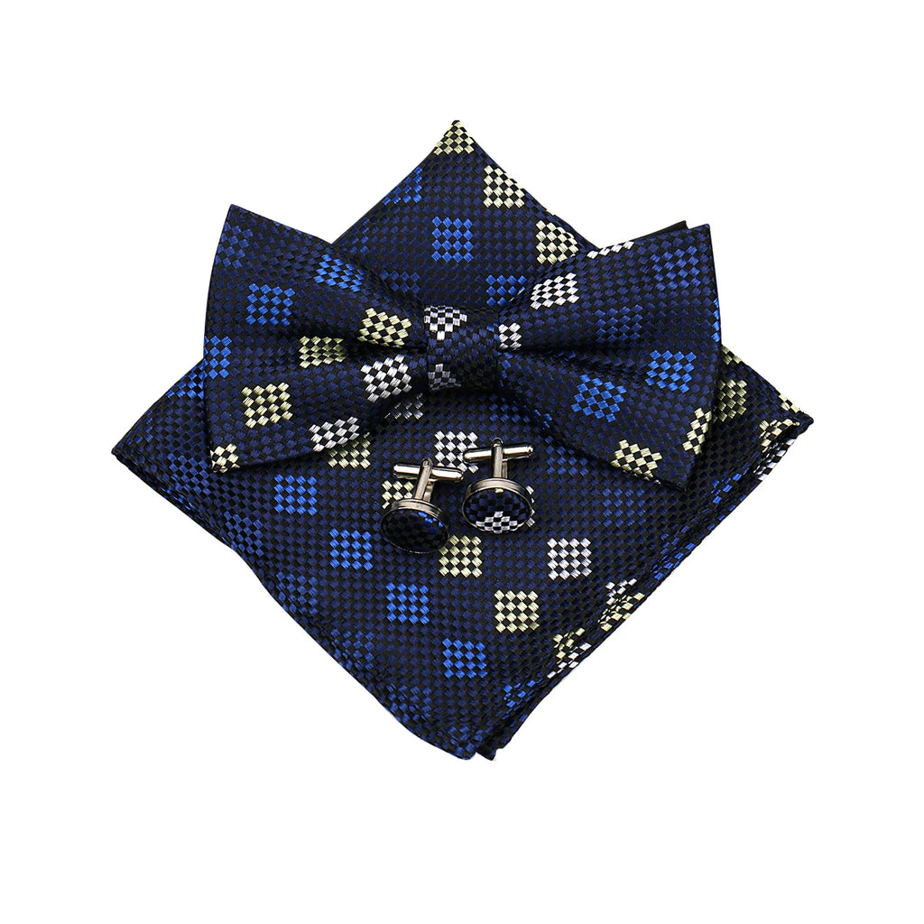 Paisley Bow Tie Set With Pocket Square And Cufflinks