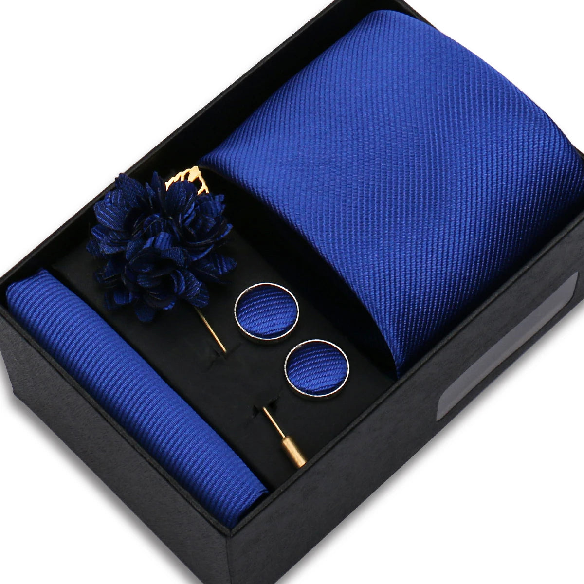 Solid Color Necktie Gift Set With Hanky, Cufflinks & Brooch