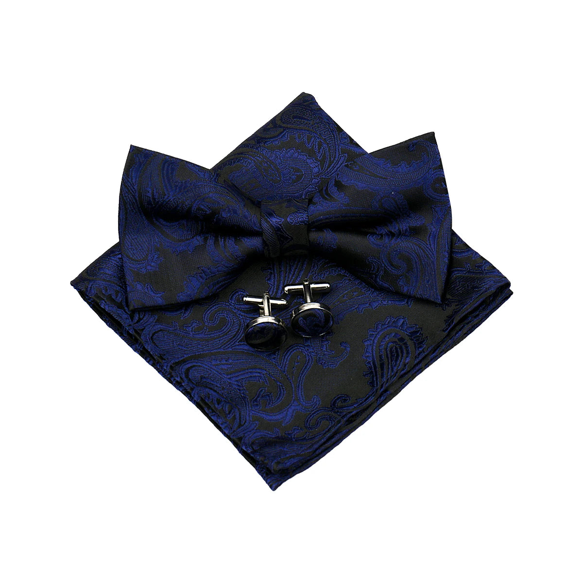 Paisley Bow Tie Set With Pocket Square And Cufflinks