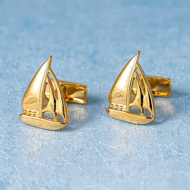 Sailing Boat Cufflinks For Men White And Blue Enamel
