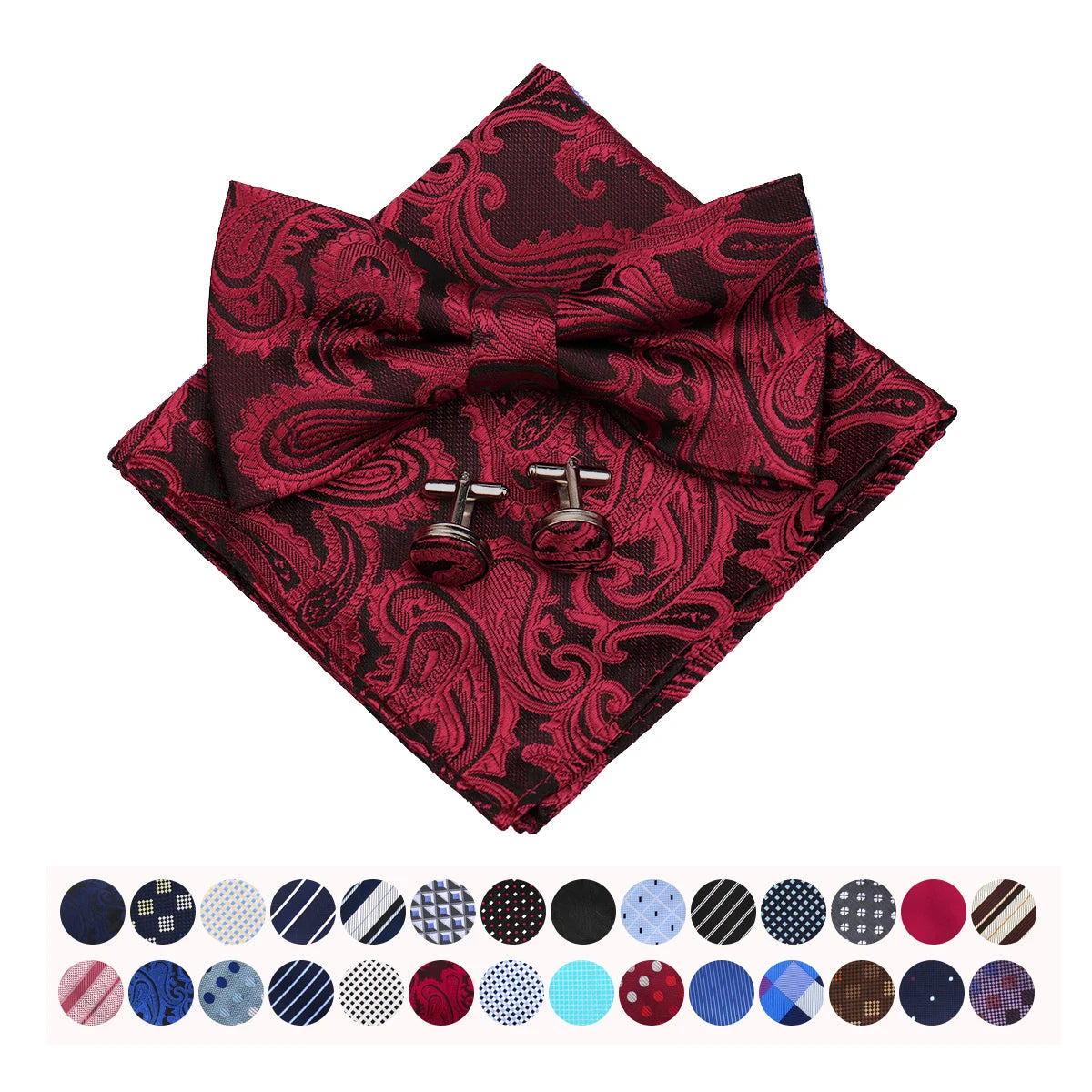 Paisley Bow Tie Set With Pocket Square And Cufflinks