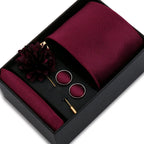 Solid Color Necktie Gift Set With Hanky, Cufflinks & Brooch