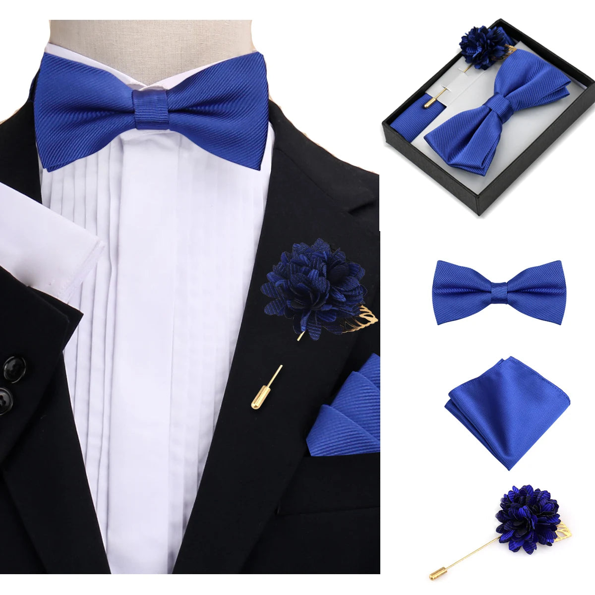 Men's Bow Tie Gift Set With Pocket Square & Lapel Pin