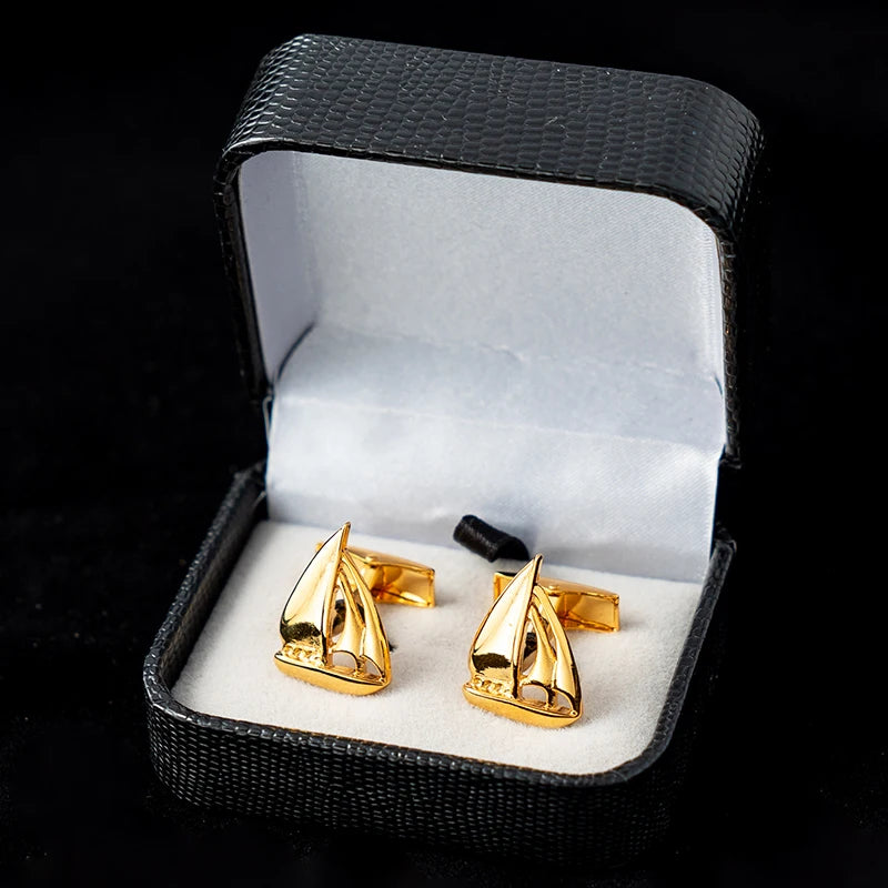 Sailing Boat Cufflinks For Men White And Blue Enamel