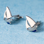 Sailing Boat Cufflinks For Men White And Blue Enamel