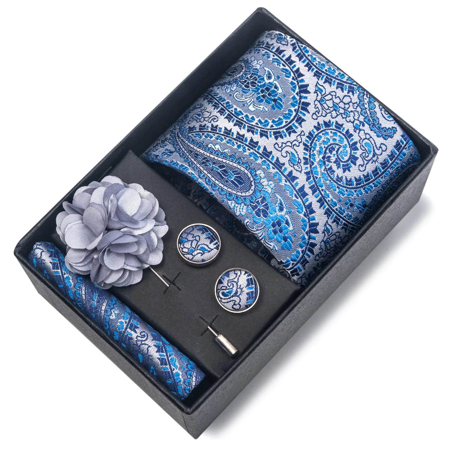 Men's Striped Tie Gift Set With Handkerchief & Cufflinks