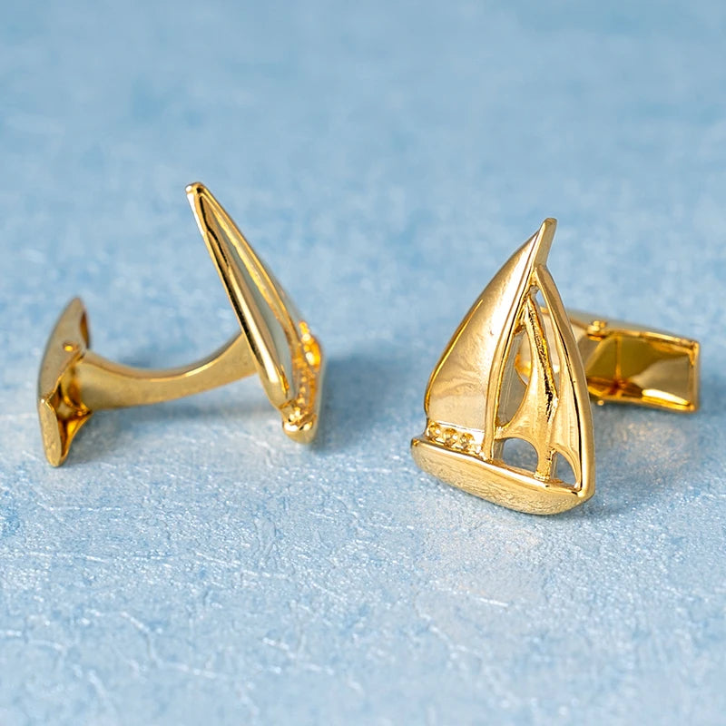 Sailing Boat Cufflinks For Men White And Blue Enamel