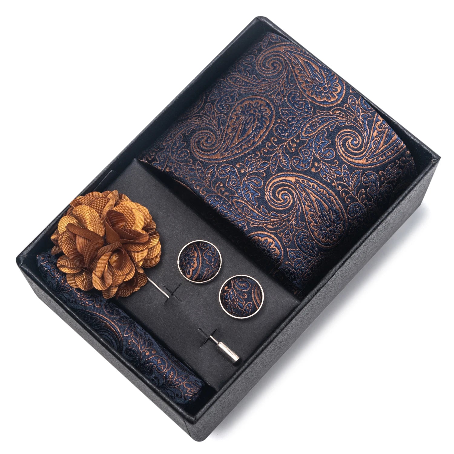 Men's Striped Tie Gift Set With Handkerchief & Cufflinks