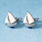 Sailing Boat Cufflinks For Men White And Blue Enamel