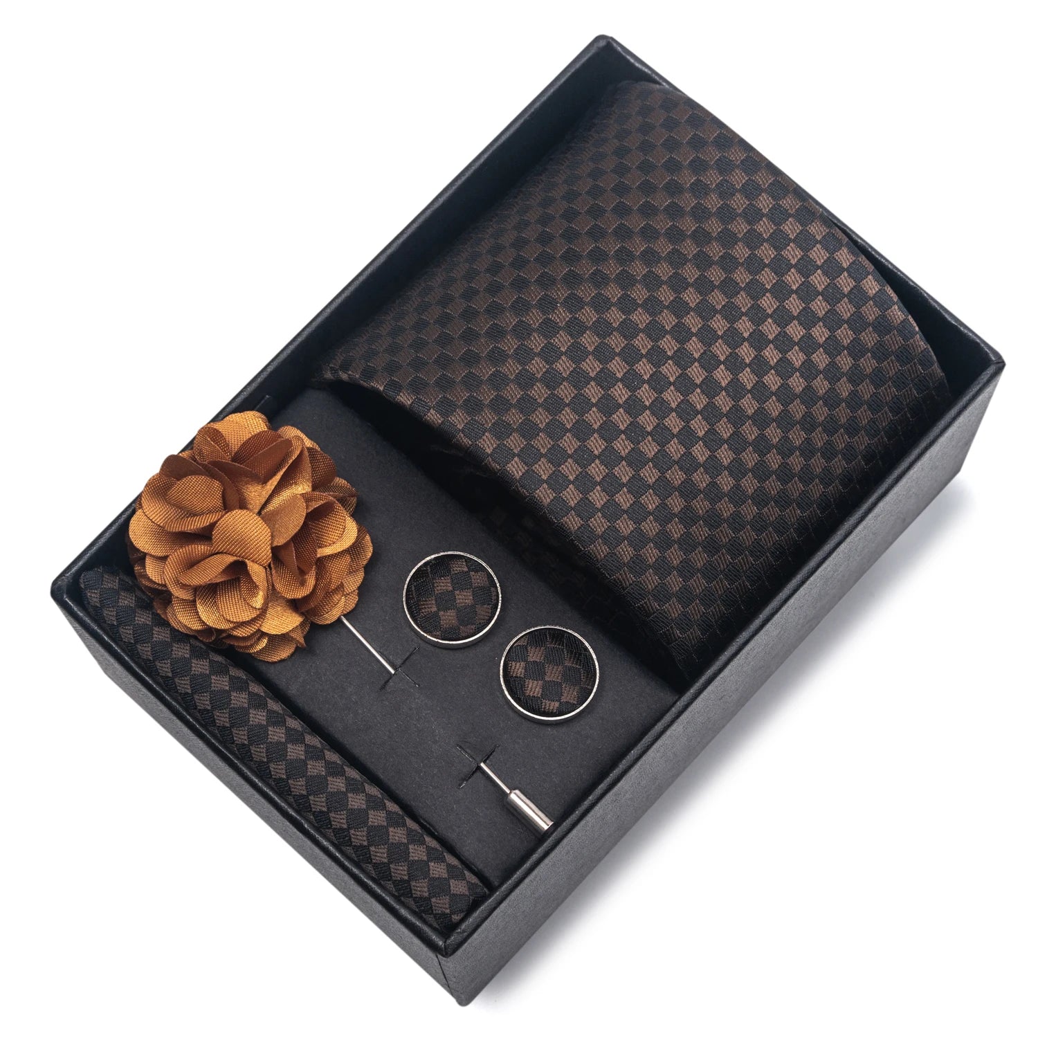 Men's Striped Tie Gift Set With Handkerchief & Cufflinks