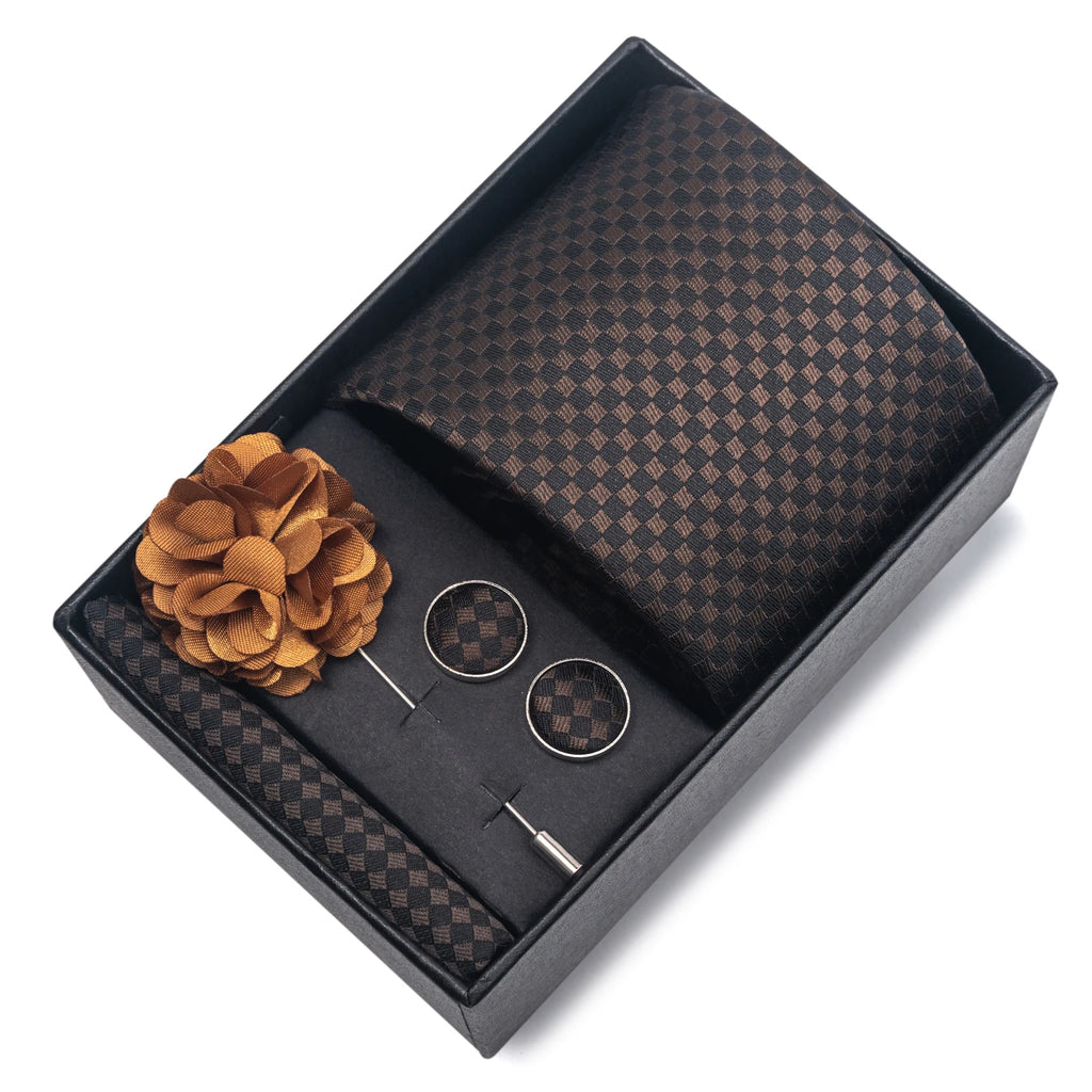 Men's Striped Tie Gift Set With Handkerchief & Cufflinks
